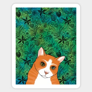 The Cute Ginger cat is watching you from a pattern background Sticker